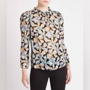 🛑 1 hour sale. NWT. Rebecca Taylor, size Large, Floral Long Sleeve, Silk Blouse